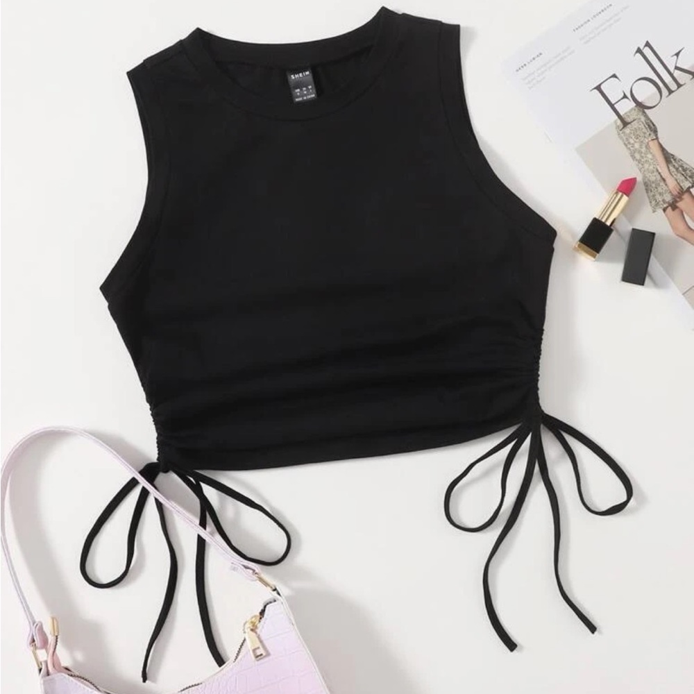 SHEIN EZwear Drawstring Ruched Side Crop Tank Top